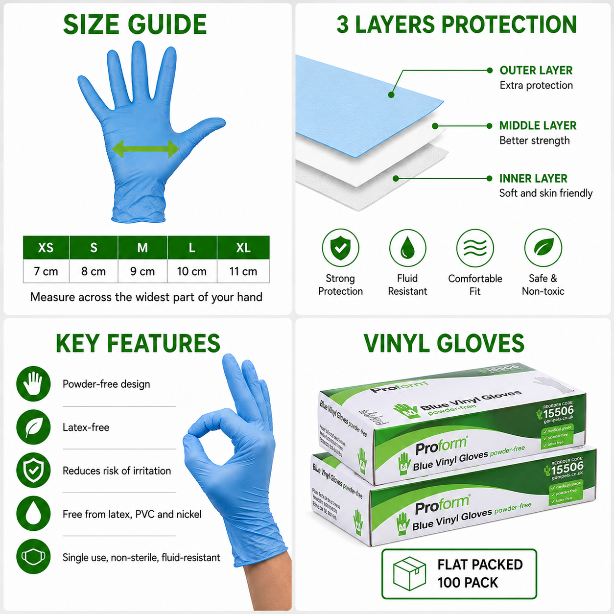 Proform Powder-Free Blue Vinyl Gloves 100 Pack image 2